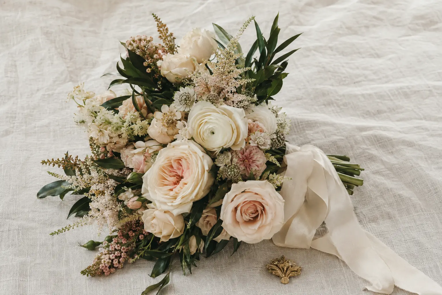 Bouquet da sposa avorio e rosa cipria